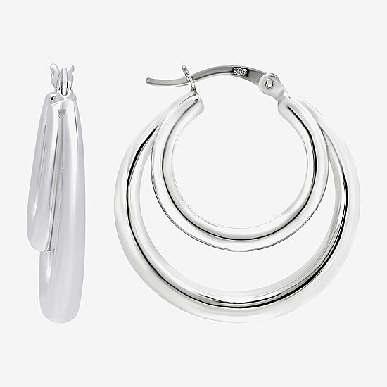 Womens Sterling Silver 27.5mm Oval Hoop Earrings