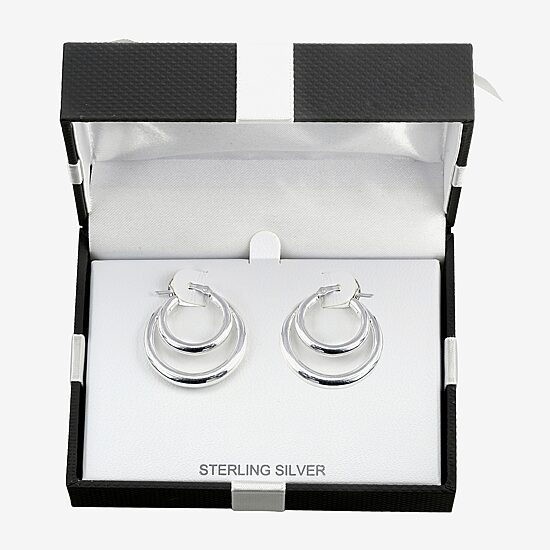 Womens Sterling Silver 27.5mm Oval Hoop Earrings