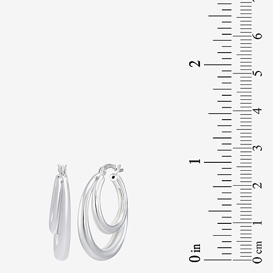 Womens Sterling Silver 27.5mm Oval Hoop Earrings