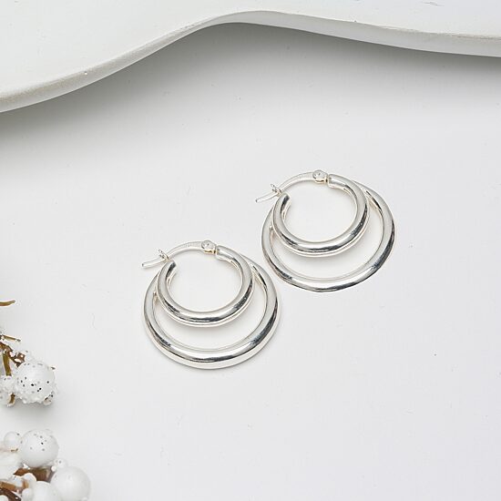 Womens Sterling Silver 27.5mm Oval Hoop Earrings