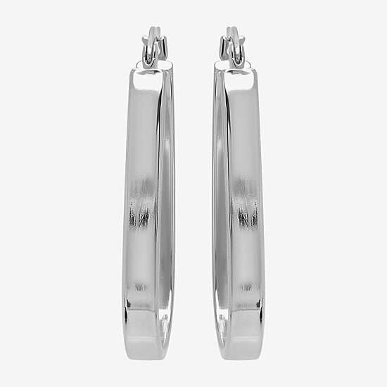 Womens Sterling Silver 32mm Oval Hoop Earrings
