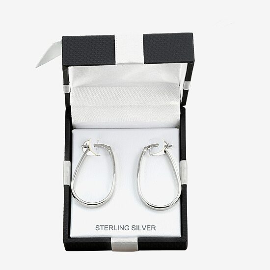 Womens Sterling Silver 32mm Oval Hoop Earrings
