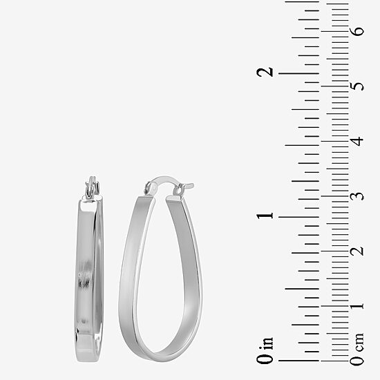 Womens Sterling Silver 32mm Oval Hoop Earrings