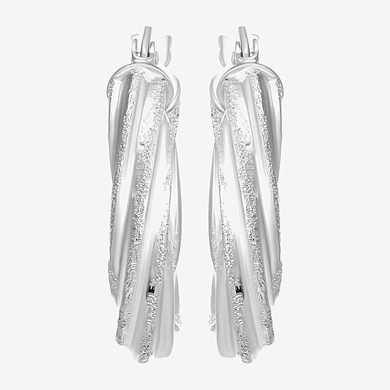 Womens Sterling Silver 20mm Round Hoop Earrings