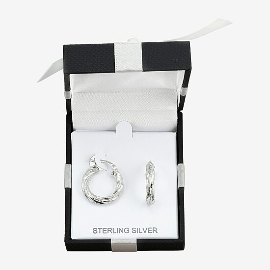 Womens Sterling Silver 20mm Round Hoop Earrings