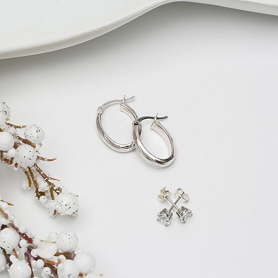 Womens Cubic Zirconia Sterling Silver Oval 2 Pair Earring Set