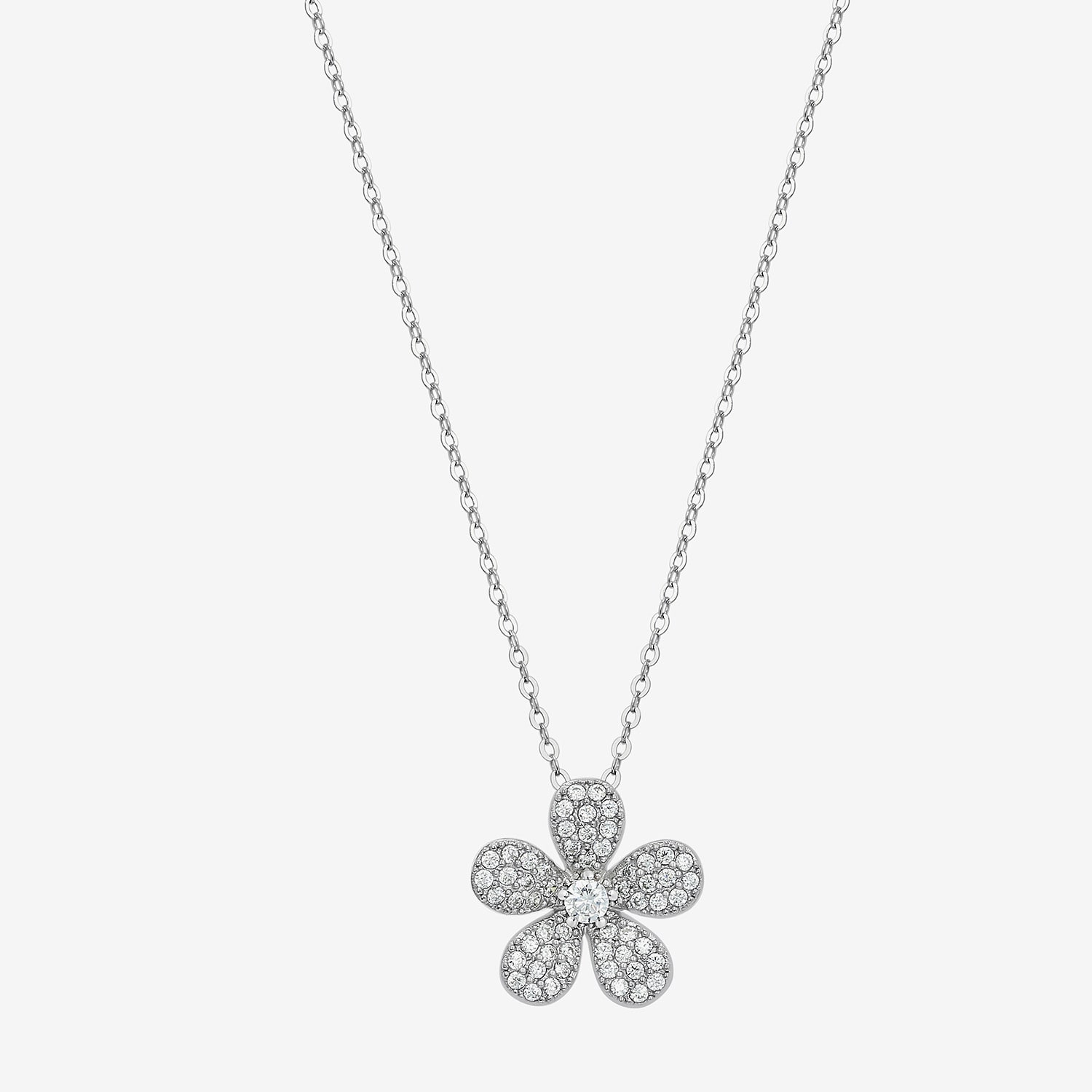 Diamonart Womens White Cubic Zirconia Sterling Silver Flower 18 Inch Pendant Necklace