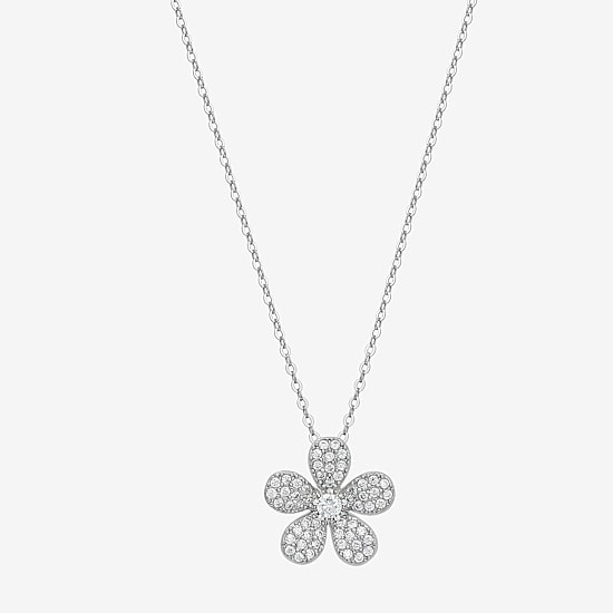 Diamonart Womens White Cubic Zirconia Sterling Silver Flower 18 Inch Pendant Necklace