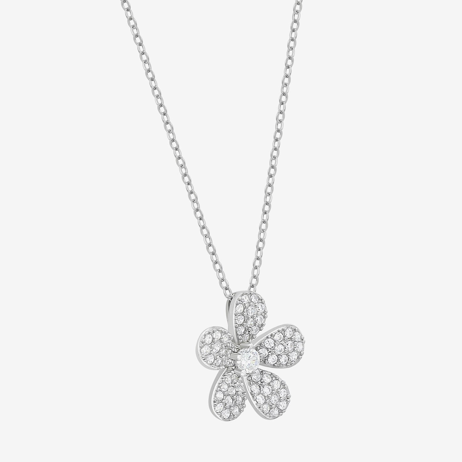 Diamonart Womens White Cubic Zirconia Sterling Silver Flower 18 Inch Pendant Necklace