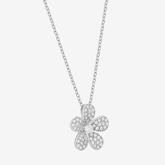 Diamonart Womens White Cubic Zirconia Sterling Silver Flower 18 Inch Pendant Necklace