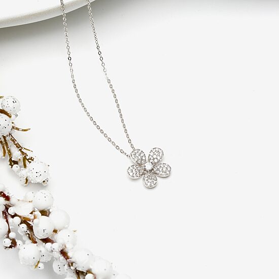 Diamonart Womens White Cubic Zirconia Sterling Silver Flower 18 Inch Pendant Necklace
