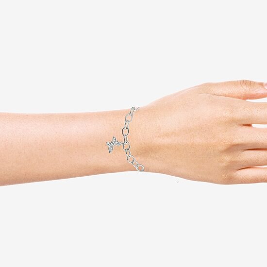 Diamonart Womens Cubic Zirconia Sterling Silver Butterfly Flower Charm Bracelet