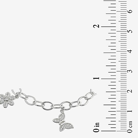 Diamonart Womens Cubic Zirconia Sterling Silver Butterfly Flower Charm Bracelet