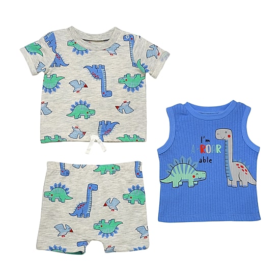 BWA by Baby Starters Dinosaur Baby Boys French Terry 3-pc. Short Set