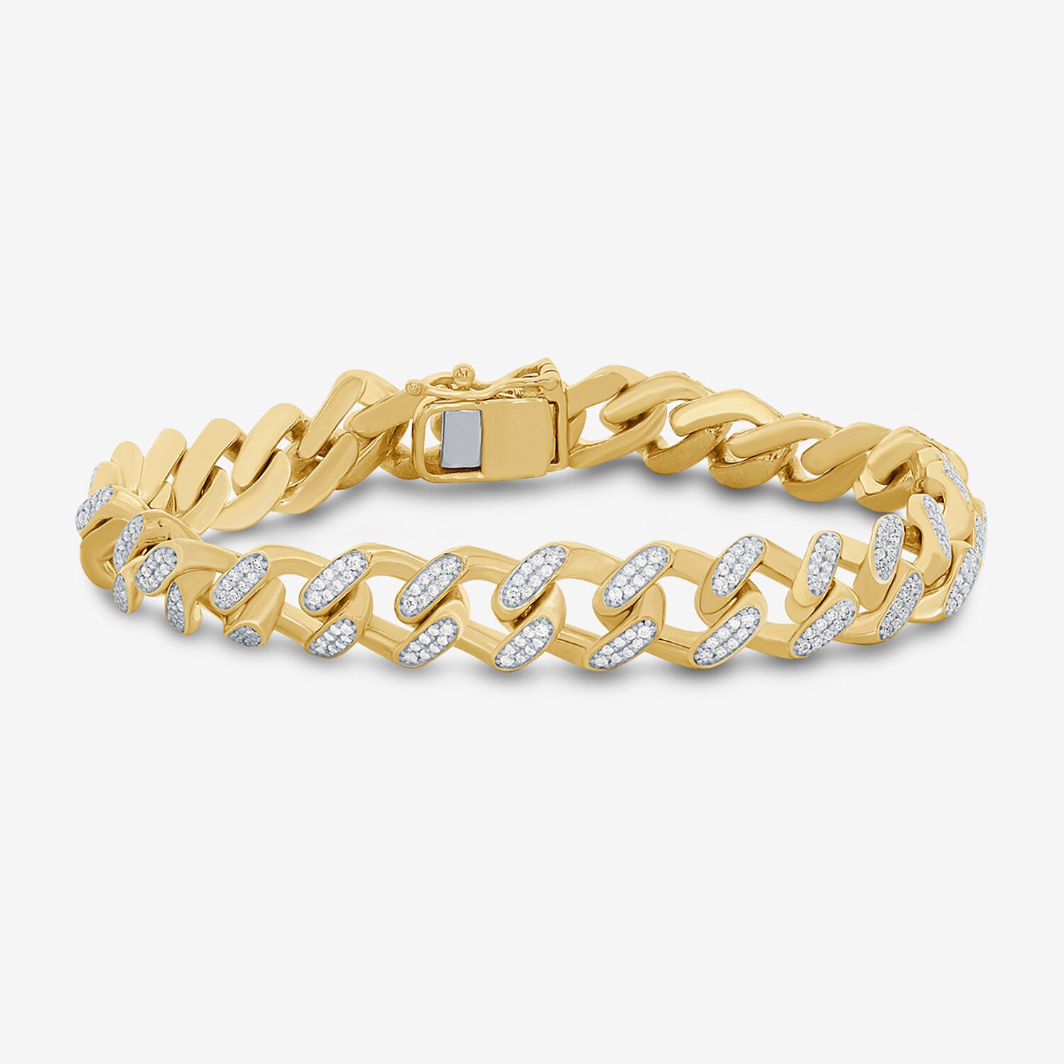 (F / Si2) Mens 14K Gold Over Silver 8 1/2 Inch Semisolid Curb Chain Bracelet