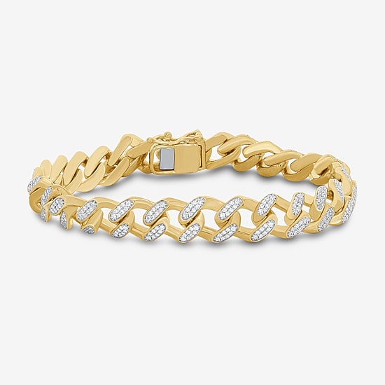 (F / Si2) Mens 14K Gold Over Silver 8 1/2 Inch Semisolid Curb Chain Bracelet