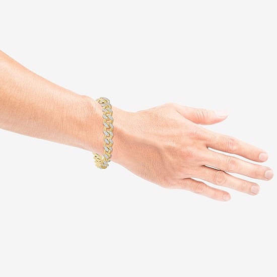 (F / Si2) Mens 14K Gold Over Silver 8 1/2 Inch Semisolid Curb Chain Bracelet