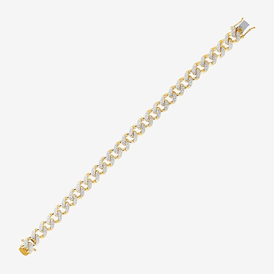 (F / Si2) Mens 14K Gold Over Silver 8 1/2 Inch Semisolid Curb Chain Bracelet