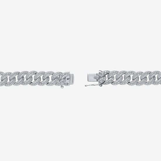 (F / Si2) Mens Sterling Silver 8 1/2 Inch Semisolid Curb Chain Bracelet