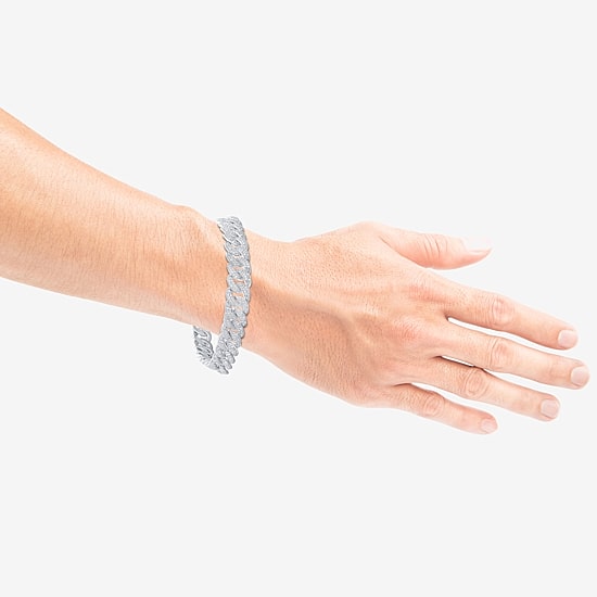 (F / Si2) Mens Sterling Silver 8 1/2 Inch Semisolid Curb Chain Bracelet