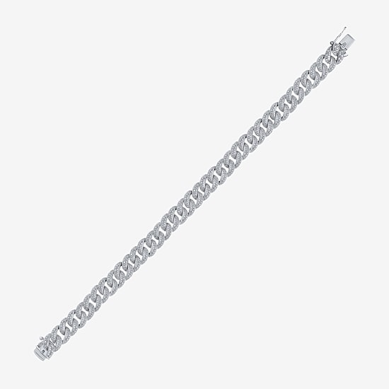 (F / Si2) Mens Sterling Silver 8 1/2 Inch Semisolid Curb Chain Bracelet