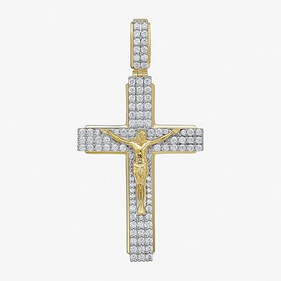 Cross (F / Si2) Mens 1 1/2 CT. T.W. Lab Grown White Diamond 14K Gold Over Silver Cross Pendant