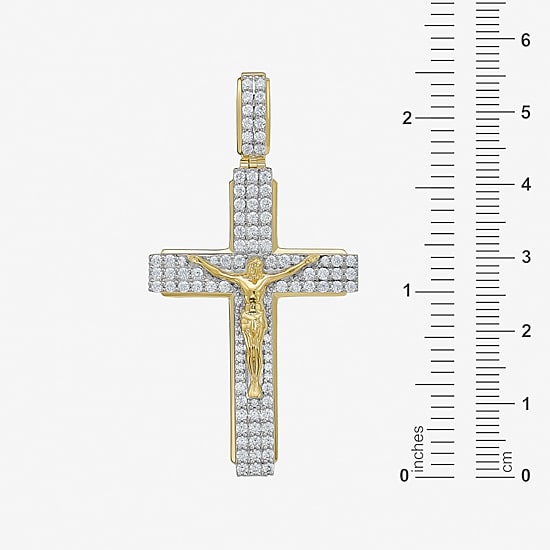 Cross (F / Si2) Mens 1 1/2 CT. T.W. Lab Grown White Diamond 14K Gold Over Silver Cross Pendant