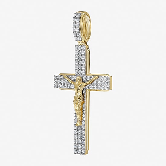 Cross (F / Si2) Mens 1 1/2 CT. T.W. Lab Grown White Diamond 14K Gold Over Silver Cross Pendant