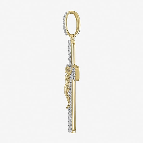 Cross (F / Si2) Mens 1 1/2 CT. T.W. Lab Grown White Diamond 14K Gold Over Silver Cross Pendant