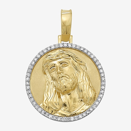 Jesus (F / Si2) Mens 1/2 CT. T.W. Lab Grown White Diamond 14K Gold Over Silver Round Pendant