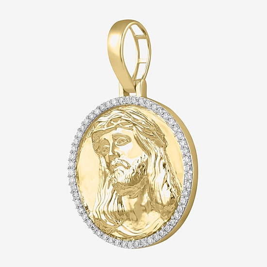 Jesus (F / Si2) Mens 1/2 CT. T.W. Lab Grown White Diamond 14K Gold Over Silver Round Pendant