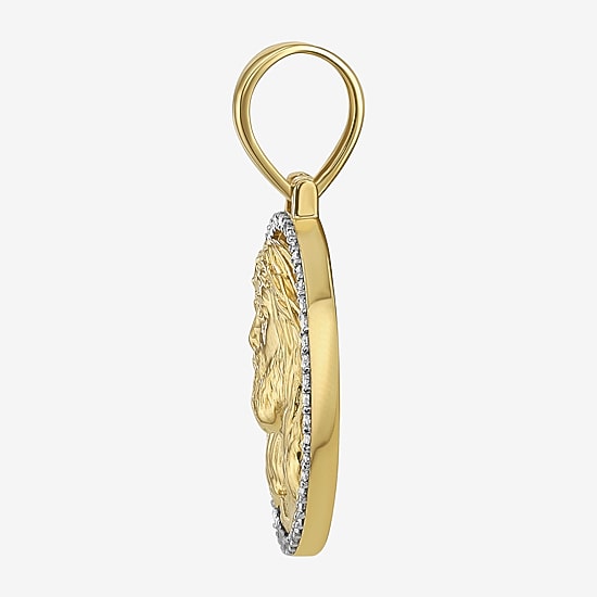 Jesus (F / Si2) Mens 1/2 CT. T.W. Lab Grown White Diamond 14K Gold Over Silver Round Pendant