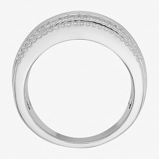 (F / Si2) Mens 13.5MM 1 1/2 CT. T.W. Lab Grown White Diamond Sterling Silver Band
