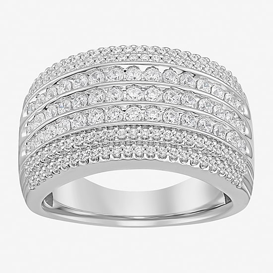 (F / Si2) Mens 13.5MM 1 1/2 CT. T.W. Lab Grown White Diamond Sterling Silver Band