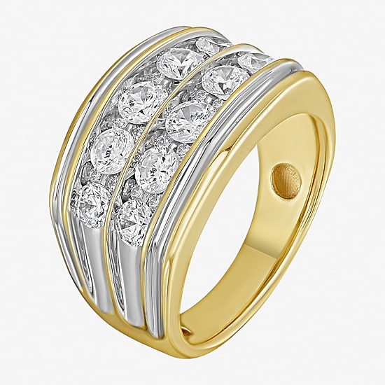 (F / Si2) Mens 14MM 2 CT. T.W. Lab Grown White Diamond 14K Gold Over Silver Band
