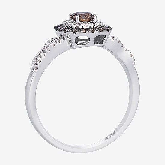 Levian Corp Womens 1/2 CT. T.W. Natural Champagne Diamond 14K Gold Oval Halo Side Stone Cocktail Ring