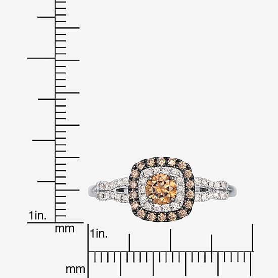 Levian Corp Womens 1/2 CT. T.W. Natural Champagne Diamond 14K Gold Oval Halo Side Stone Cocktail Ring