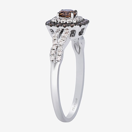 Levian Corp Womens 1/2 CT. T.W. Natural Champagne Diamond 14K Gold Oval Halo Side Stone Cocktail Ring