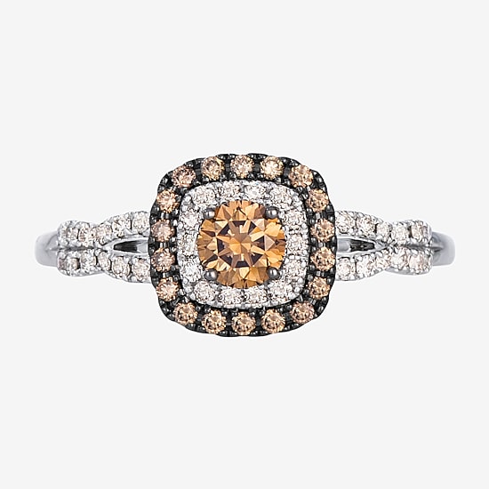 Levian Corp Womens 1/2 CT. T.W. Natural Champagne Diamond 14K Gold Oval Halo Side Stone Cocktail Ring