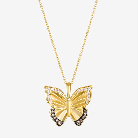 Levian Corp Butterfly Womens 1/4 CT. T.W. Natural Champagne Diamond 14K Gold Butterfly Pendant Necklace