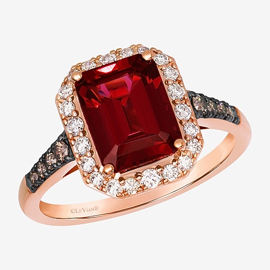 Le Vian® Grand Sample Sale™ Ring featuring 2 1/2 cts. Raspberry Rhodolite®, 1/8 cts. Chocolate Diamonds®, 1/4 cts. Nude Diamonds™ set in 14K Strawberry Gold®