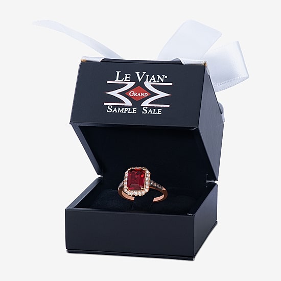 Le Vian® Grand Sample Sale™ Ring featuring 2 1/2 cts. Raspberry Rhodolite®, 1/8 cts. Chocolate Diamonds®, 1/4 cts. Nude Diamonds™ set in 14K Strawberry Gold®