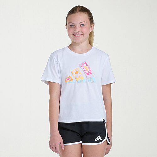 adidas Big Kid Girls Crew Neck Short Sleeve Regular Fit Graphic T-Shirt, Medium (10-12), White