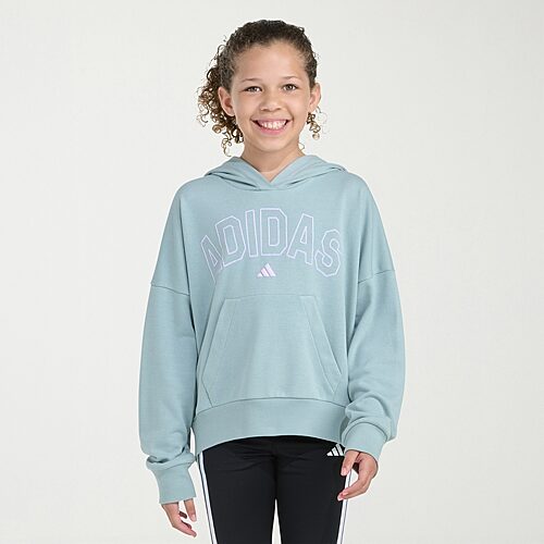 adidas Big Kid Girls Hooded Long Sleeve Loose Fit Graphic T-Shirt, Medium (10-12), Green