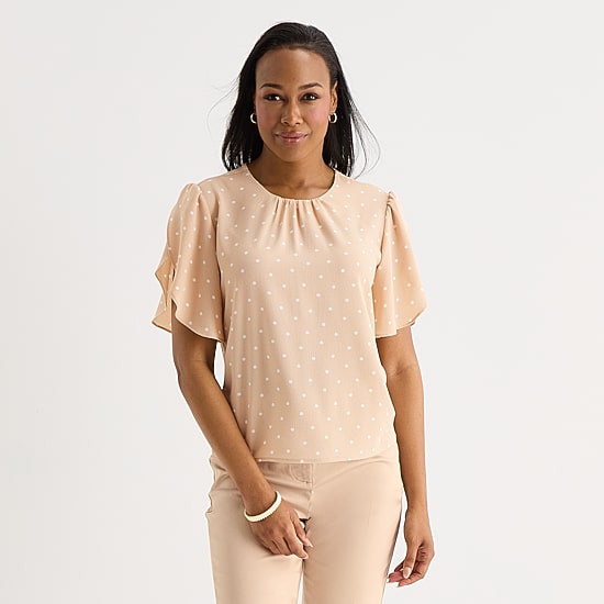 Liz Claiborne Womens Tall U Neck Short Sleeve Blouse