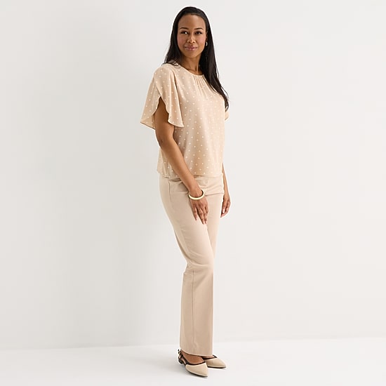Liz Claiborne Womens Tall U Neck Short Sleeve Blouse