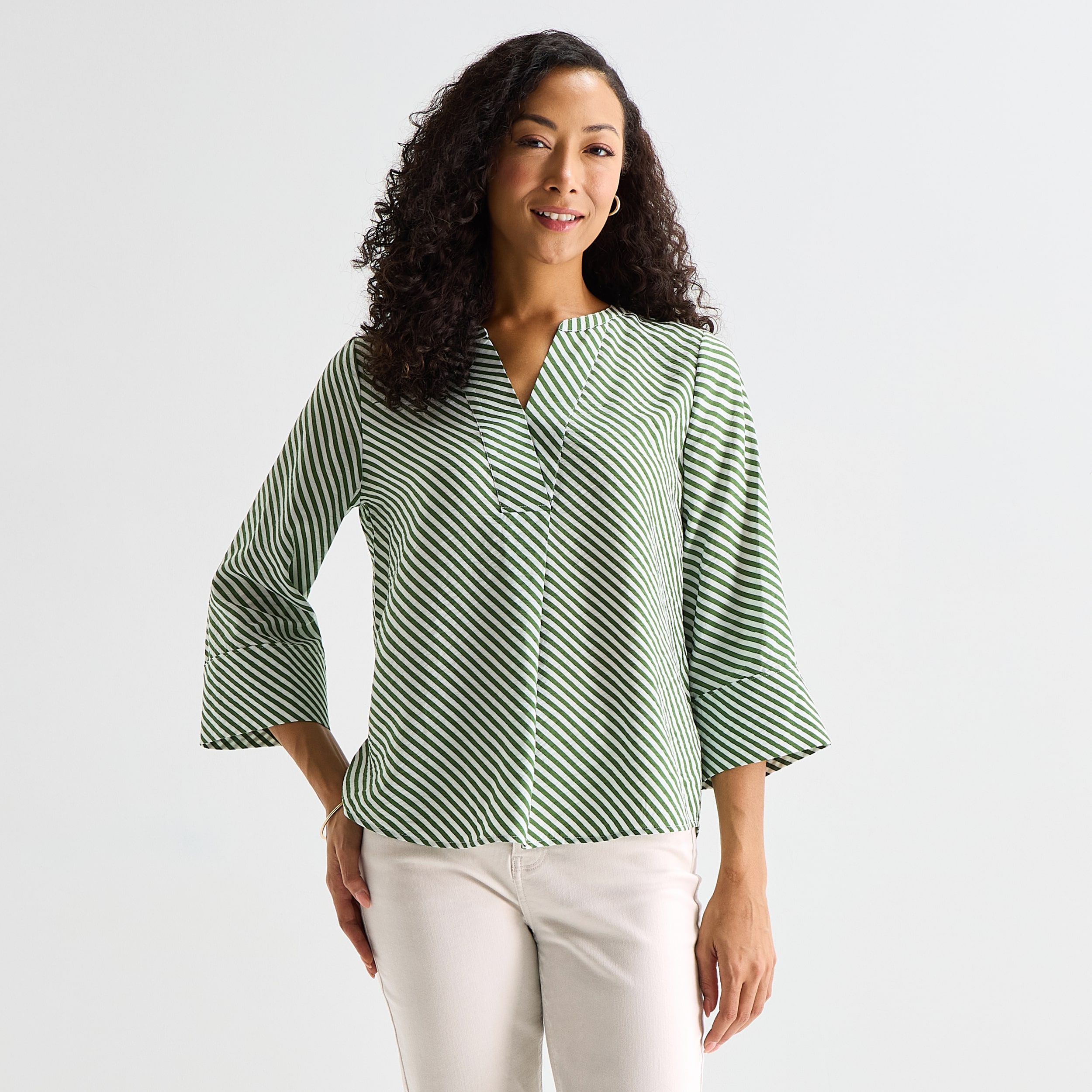 Liz Claiborne Womens Tall Split Crew Neck 3/4 Sleeve Blouse