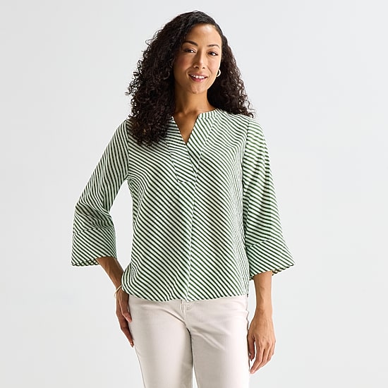 Liz Claiborne Womens Tall Split Crew Neck 3/4 Sleeve Blouse