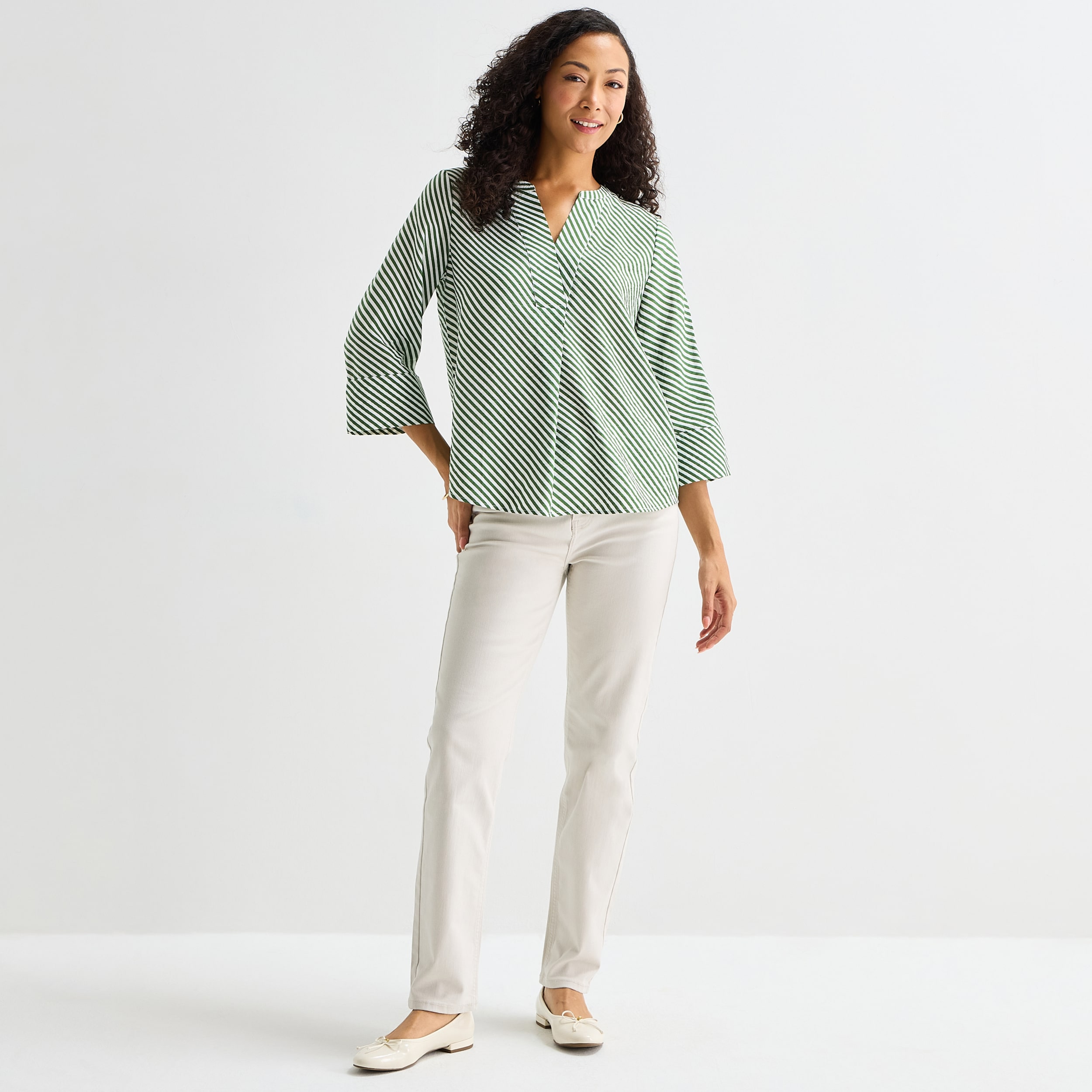 Liz Claiborne Womens Tall Split Crew Neck 3/4 Sleeve Blouse