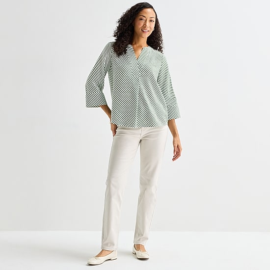 Liz Claiborne Womens Tall Split Crew Neck 3/4 Sleeve Blouse